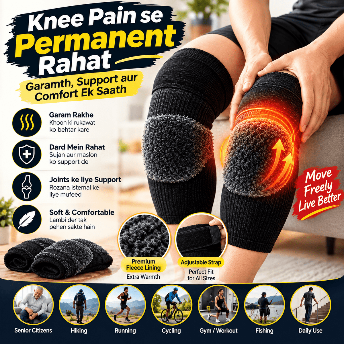 2 Piece UltraSoft Thermal Leg Warmers - Fleece Padded Knee Support for Winter - IK LifeStyle