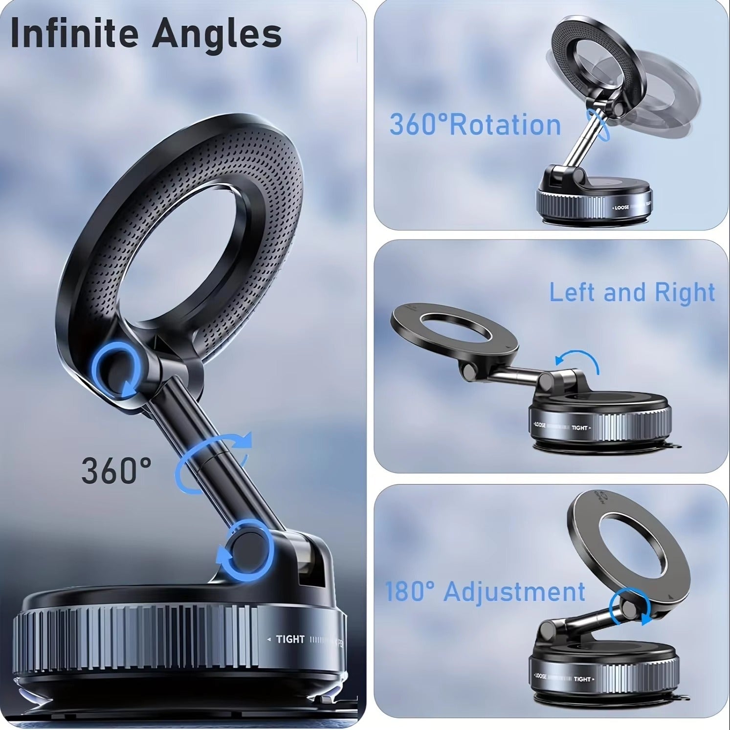 Foldable 3-Axis Car Phone Holder with 360° Rotation – Premium Dashboard Mount