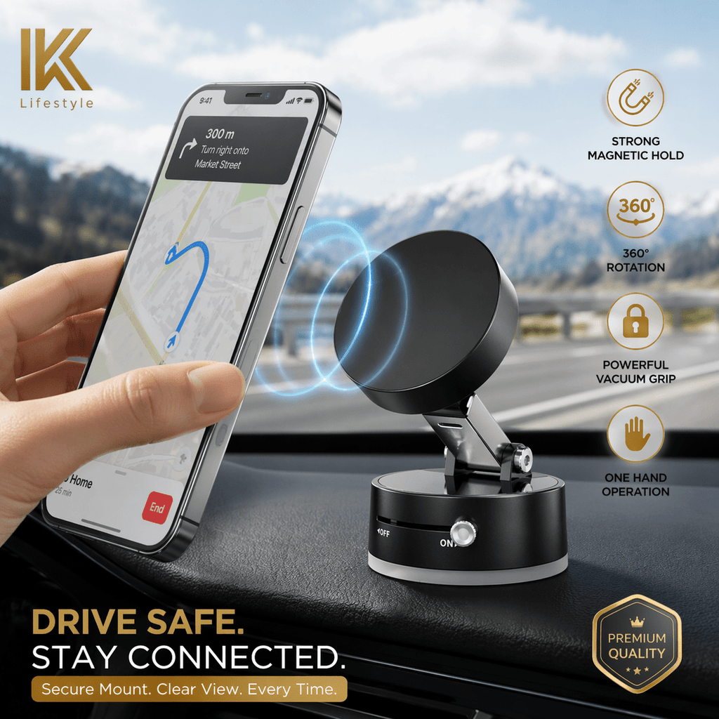 Magnetic Car Phone Holder – 360° Vacuum Grip - IK LifeStyle