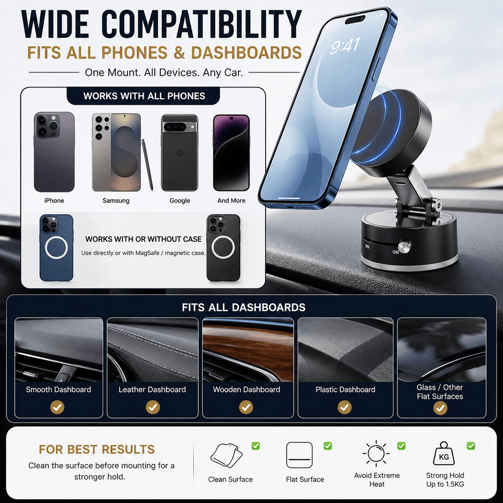 Magnetic Car Phone Holder – 360° Vacuum Grip - IK LifeStyle