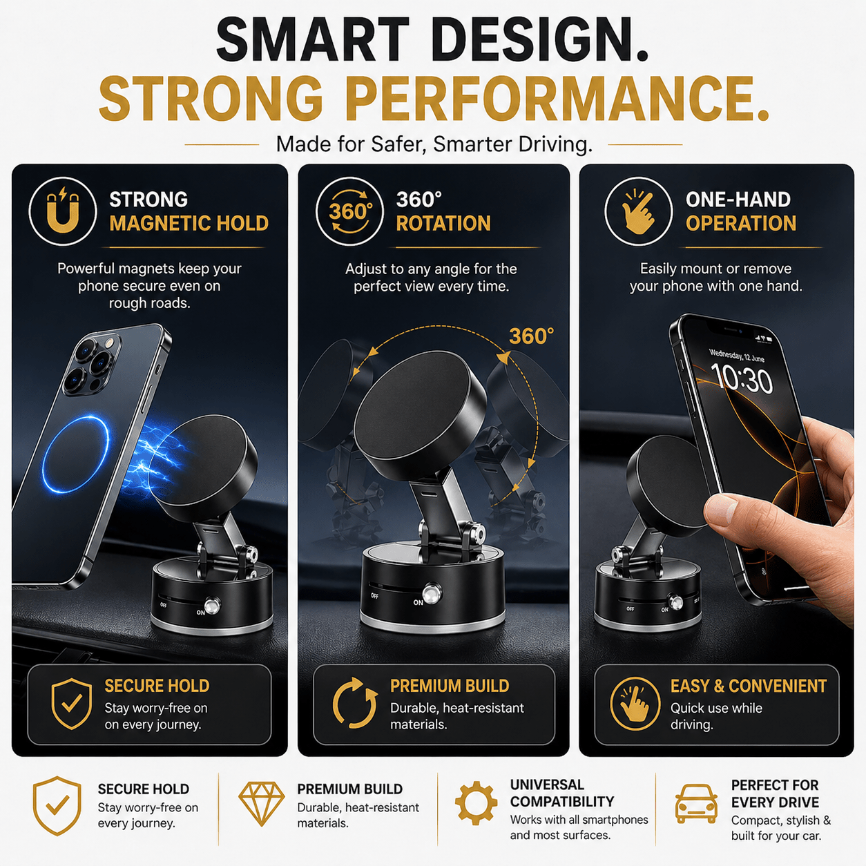 Magnetic Car Phone Holder – 360° Vacuum Grip - IK LifeStyle