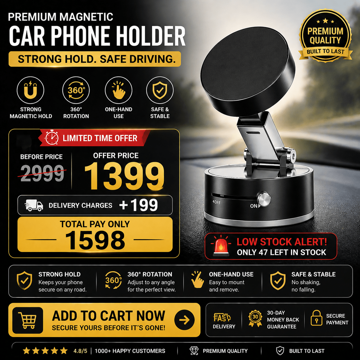 Magnetic Car Phone Holder – 360° Vacuum Grip - IK LifeStyle